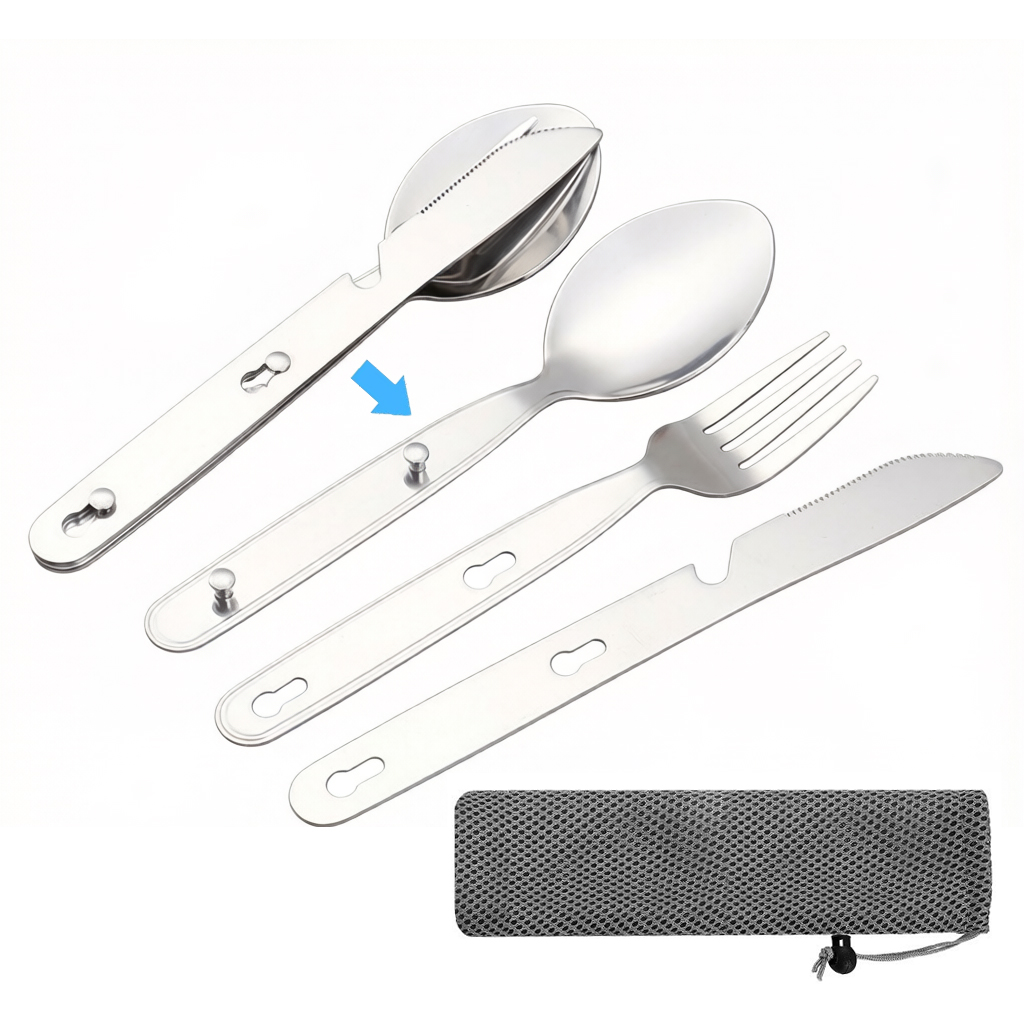 Outdoor Camping Dining Set - Ensemble de 3 couverts pliables (cuillère,